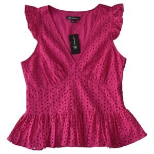 NWT INC Hot Pink Eyelet Cotton Ruffle Peplum Top - Size 2